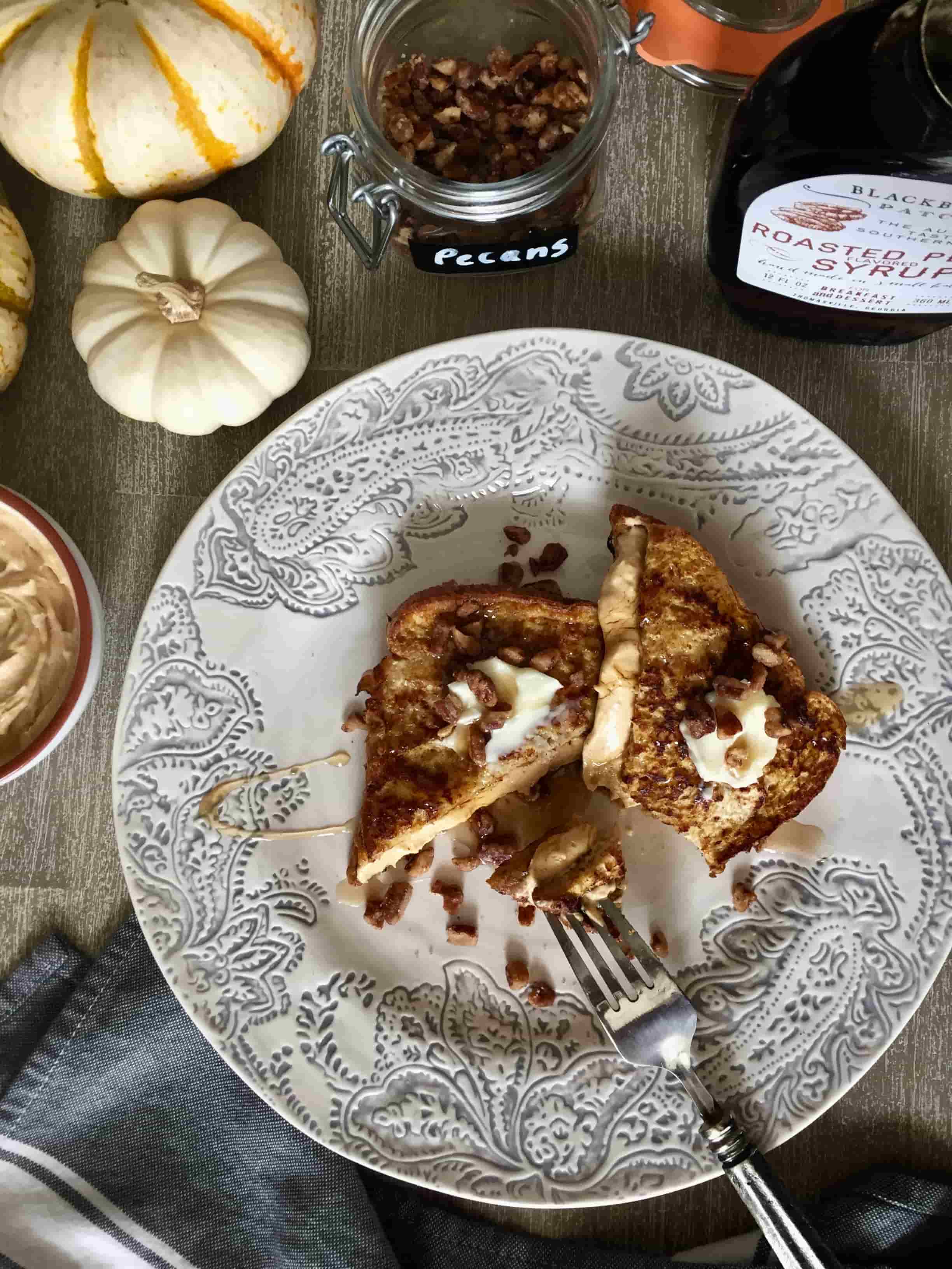 Pumpkin Cream Cheese French Toast with Honey-Roasted Pecan Recipe