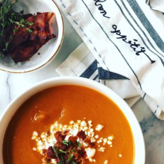 Butternut Squash Soup with Goat Cheese, Bacon & Thyme