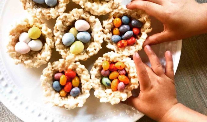 Bird’s Nest Krispie Treats with Candy Eggs